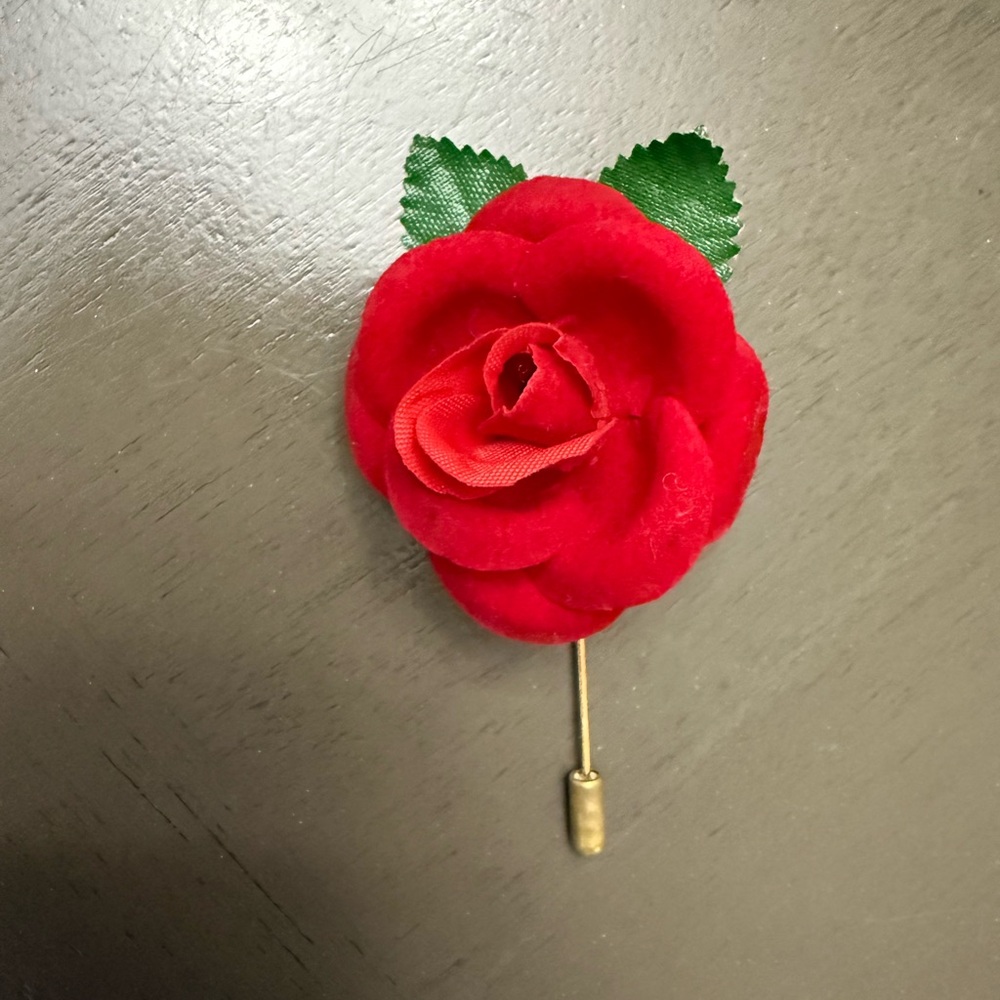 Vintage Red Fabric Rose stick lapel pin